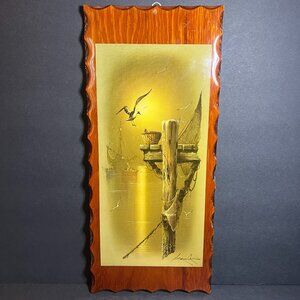 Vintage Andres Orpinas Seagulls Before the Storm Lacquered Wooden Wall Art